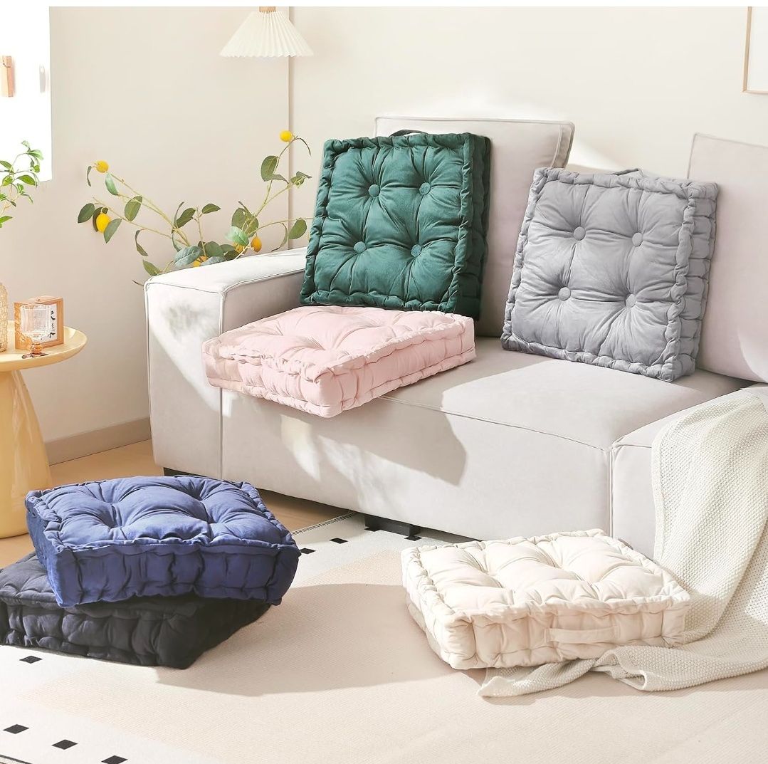 Square Floor Pillows, Large Floor Cushion for Adults Kids, Meditation Floor Pillow Seating Cushion with Shredded Memory Foam and Silk Wadding, 20"x20"x5"