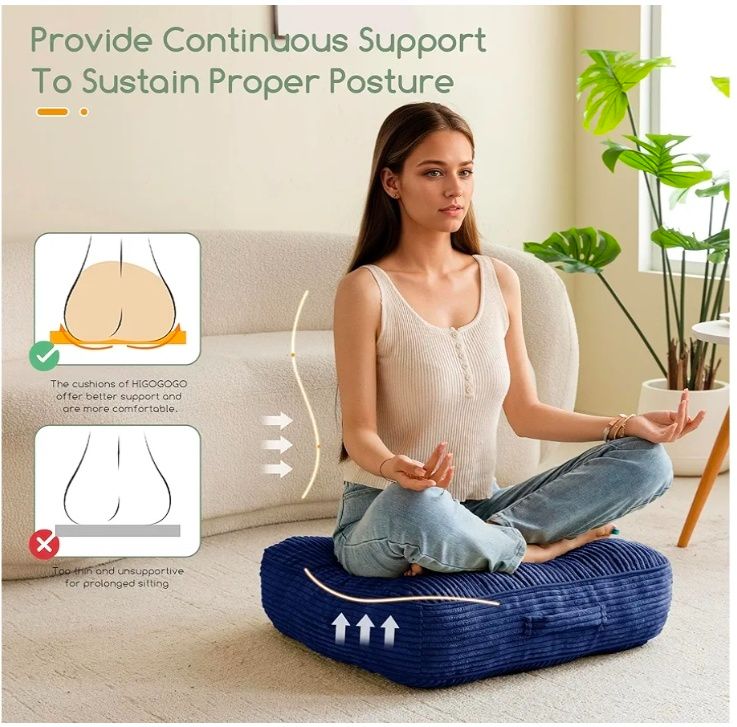 Floor Pillow Cushion for Adults, Meditation Cushion Pillow, Large Square Floor Sitting, Removable Tufted Corduroy Cover, for Tatami Living Room or Yoga, 22x22 Inch, Machine Washable