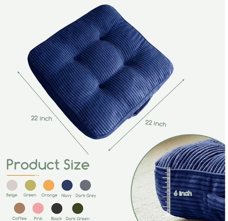Floor Pillow Cushion for Adults, Meditation Cushion Pillow, Large Square Floor Sitting, Removable Tufted Corduroy Cover, for Tatami Living Room or Yoga, 22x22 Inch, Machine Washable
