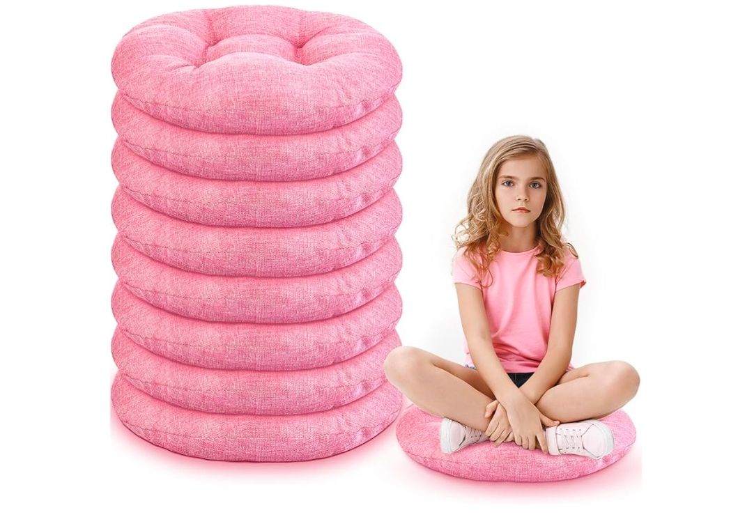 8 Pcs 16 Inch Round Floor Cushions for Kids and Toddlers, Flexible Seating Classroom Furniture Floor Pillow for Home, Daycare, Preschool, Yoga and Meditation