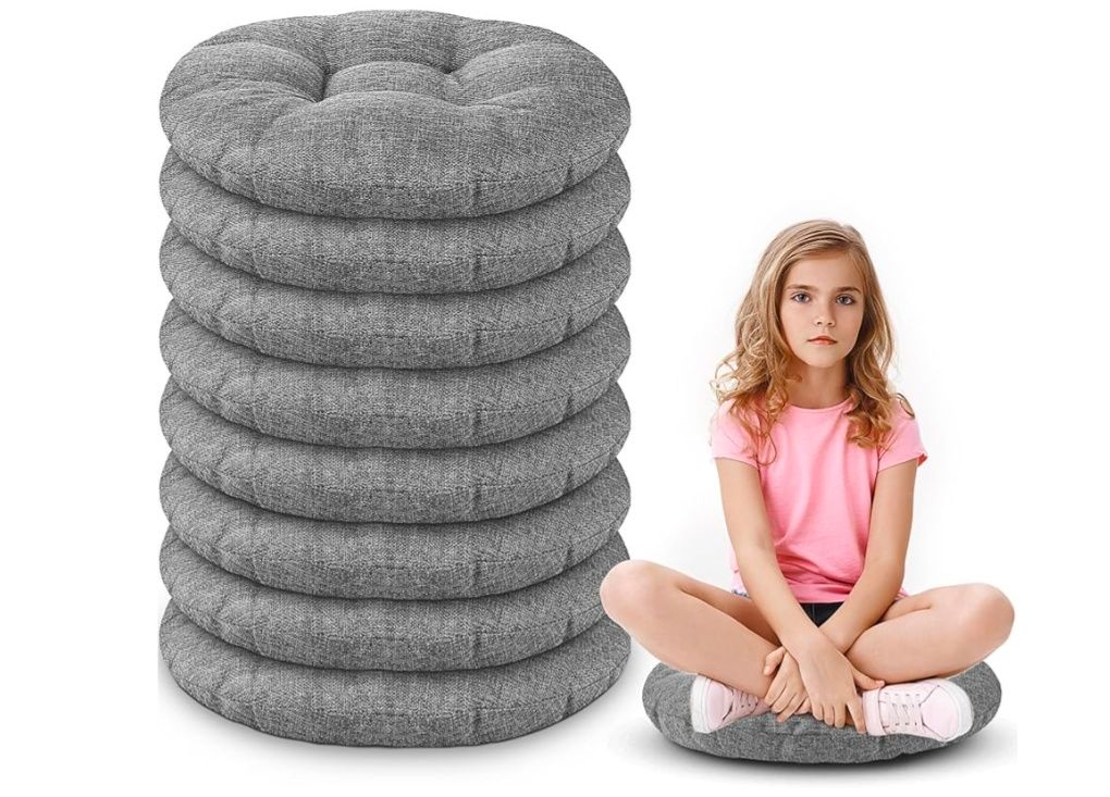 8 Pcs 16 Inch Round Floor Cushions for Kids and Toddlers, Flexible Seating Classroom Furniture Floor Pillow for Home, Daycare, Preschool, Yoga and Meditation