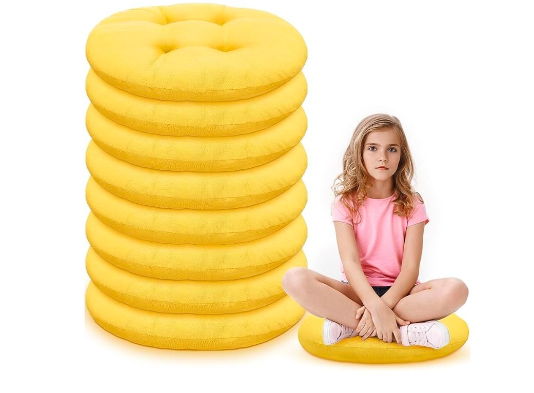 8 Pcs 16 Inch Round Floor Cushions for Kids and Toddlers, Flexible Seating Classroom Furniture Floor Pillow for Home, Daycare, Preschool, Yoga and Meditation