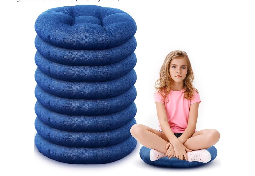 8 Pcs 16 Inch Round Floor Cushions for Kids and Toddlers, Flexible Seating Classroom Furniture Floor Pillow for Home, Daycare, Preschool, Yoga and Meditation