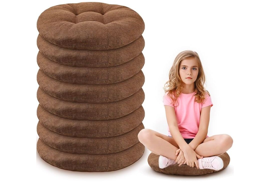 8 Pcs 16 Inch Round Floor Cushions for Kids and Toddlers, Flexible Seating Classroom Furniture Floor Pillow for Home, Daycare, Preschool, Yoga and Meditation