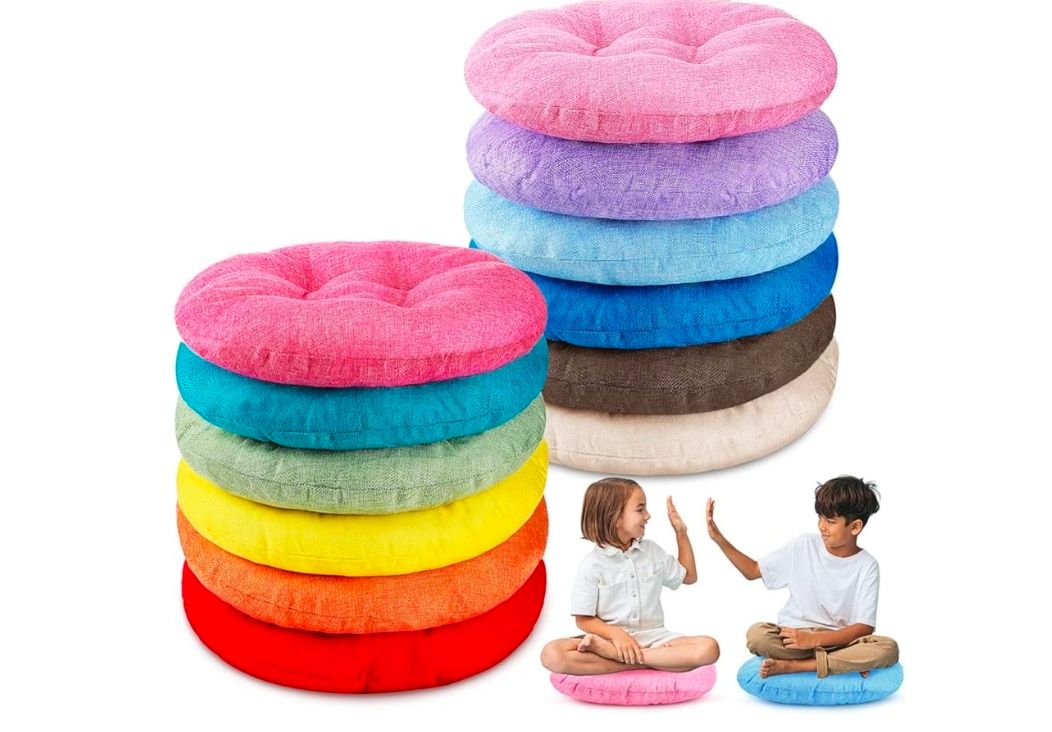 8 Pcs 16 Inch Round Floor Cushions for Kids and Toddlers, Flexible Seating Classroom Furniture Floor Pillow for Home, Daycare, Preschool, Yoga and Meditation