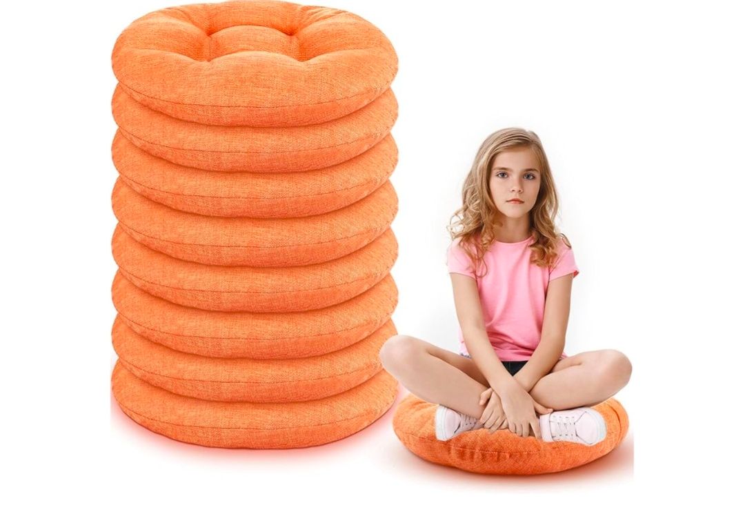 8 Pcs 16 Inch Round Floor Cushions for Kids and Toddlers, Flexible Seating Classroom Furniture Floor Pillow for Home, Daycare, Preschool, Yoga and Meditation