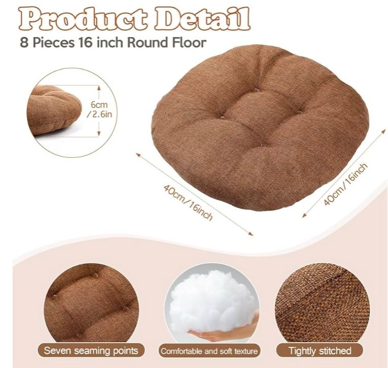 8 Pcs 16 Inch Round Floor Cushions for Kids and Toddlers, Flexible Seating Classroom Furniture Floor Pillow for Home, Daycare, Preschool, Yoga and Meditation