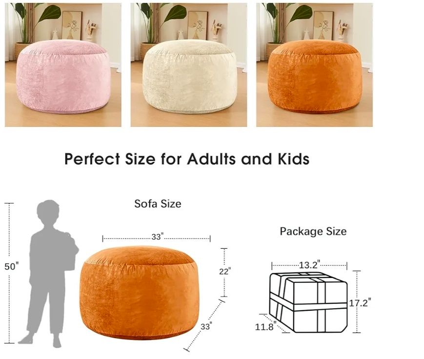 Bean Bag Chairs for Adults - Memory Foam Furniture BeanBag Chair - Kids/Teens Sofa with Soft Micro Fiber Cover - Round Fluffy Couch for Living Room Bedroom College Dorm