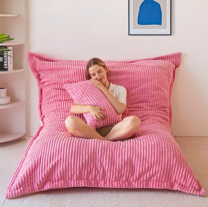 Giant Bean Bag Chair with Pillow, 3 in 1 Convertible Bean Bag Chair for Adults with Removable Cover, Floor Cushion Stuffed Floor Lounger for Living Room Bedroom