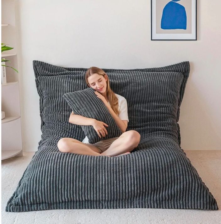 Giant Bean Bag Chair with Pillow, 3 in 1 Convertible Bean Bag Chair for Adults with Removable Cover, Floor Cushion Stuffed Floor Lounger for Living Room Bedroom