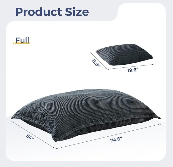Giant Bean Bag Chair with Pillow, 3 in 1 Convertible Bean Bag Chair for Adults with Removable Cover, Floor Cushion Stuffed Floor Lounger for Living Room Bedroom