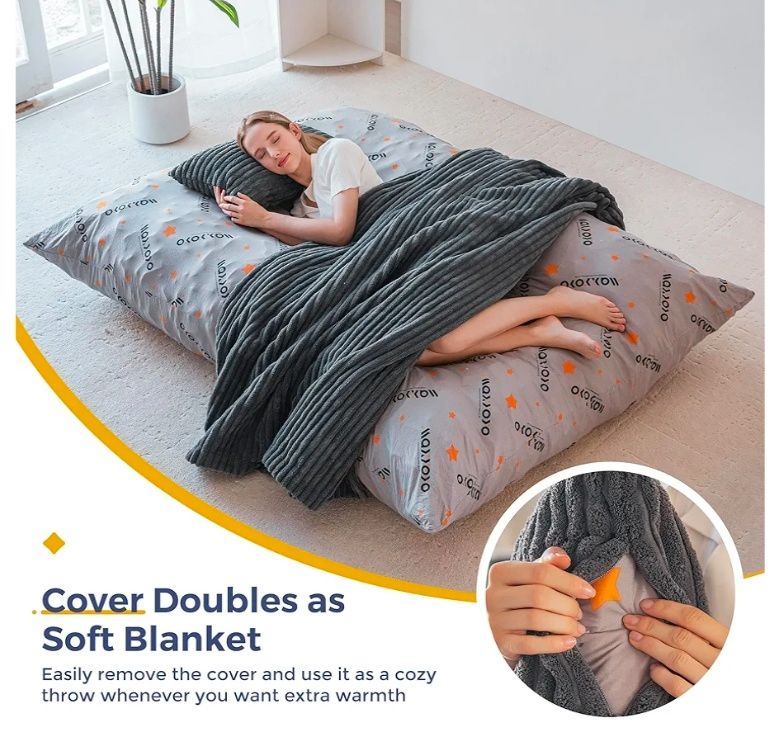 Giant Bean Bag Chair with Pillow, 3 in 1 Convertible Bean Bag Chair for Adults with Removable Cover, Floor Cushion Stuffed Floor Lounger for Living Room Bedroom