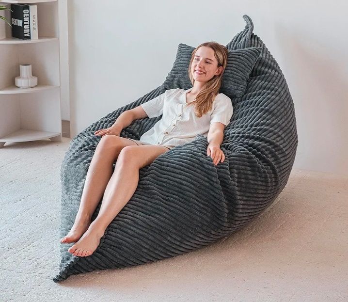 Giant Bean Bag Chair with Pillow, 3 in 1 Convertible Bean Bag Chair for Adults with Removable Cover, Floor Cushion Stuffed Floor Lounger for Living Room Bedroom