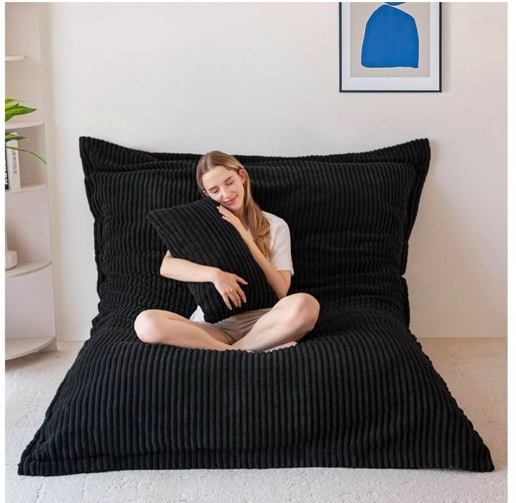 Giant Bean Bag Chair with Pillow, 3 in 1 Convertible Bean Bag Chair for Adults with Removable Cover, Floor Cushion Stuffed Floor Lounger for Living Room Bedroom
