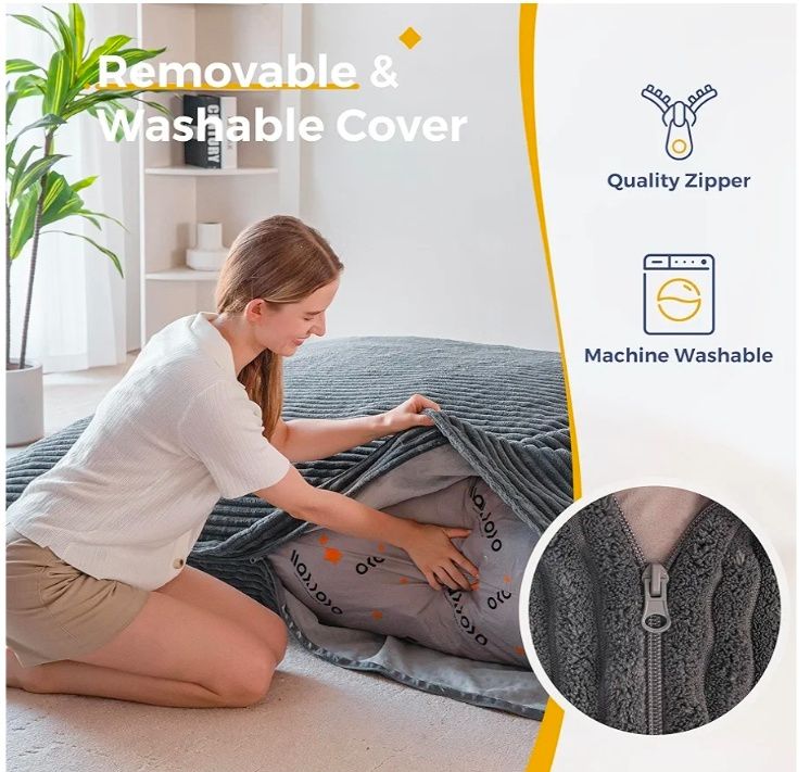 Giant Bean Bag Chair with Pillow, 3 in 1 Convertible Bean Bag Chair for Adults with Removable Cover, Floor Cushion Stuffed Floor Lounger for Living Room Bedroom