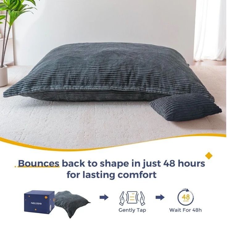 Giant Bean Bag Chair with Pillow, 3 in 1 Convertible Bean Bag Chair for Adults with Removable Cover, Floor Cushion Stuffed Floor Lounger for Living Room Bedroom