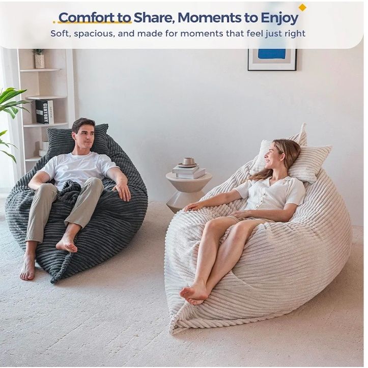 Giant Bean Bag Chair with Pillow, 3 in 1 Convertible Bean Bag Chair for Adults with Removable Cover, Floor Cushion Stuffed Floor Lounger for Living Room Bedroom
