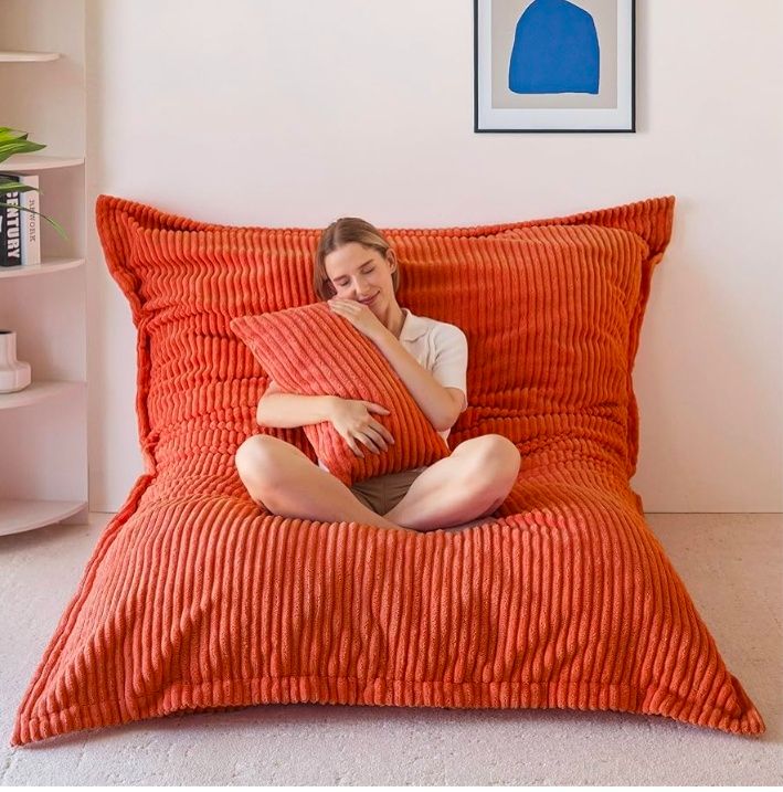 Giant Bean Bag Chair with Pillow, 3 in 1 Convertible Bean Bag Chair for Adults with Removable Cover, Floor Cushion Stuffed Floor Lounger for Living Room Bedroom