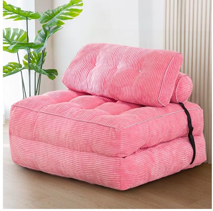 Folding Sofa Bed, Convertible Sleeper Chair with Pillow Foldable Mattress with Back Support, Portable Fold Out Chair Bed Comfy Floor Sofa Lounge for Living Room Bedroom