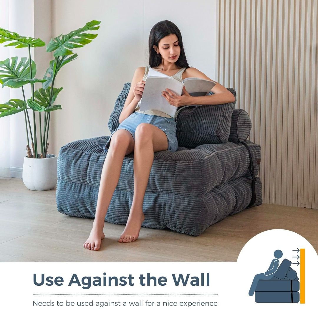 Folding Sofa Bed, Convertible Sleeper Chair with Pillow Foldable Mattress with Back Support, Portable Fold Out Chair Bed Comfy Floor Sofa Lounge for Living Room Bedroom