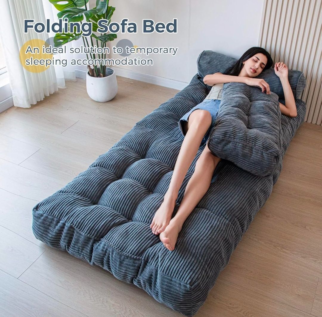 Folding Sofa Bed, Convertible Sleeper Chair with Pillow Foldable Mattress with Back Support, Portable Fold Out Chair Bed Comfy Floor Sofa Lounge for Living Room Bedroom