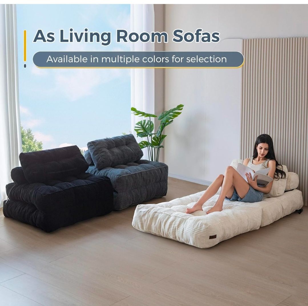 Folding Sofa Bed, Convertible Sleeper Chair with Pillow Foldable Mattress with Back Support, Portable Fold Out Chair Bed Comfy Floor Sofa Lounge for Living Room Bedroom