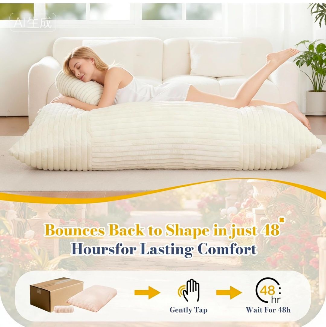 5 in 1 Bean Bag Chair with A Roll Pillow,Giant Bean Bag Chairs for Adults,Ultra Soft & Machine Washable Cover,Convertible Sofa Bed Floor Couch Lounger for Living Room,Bedroom