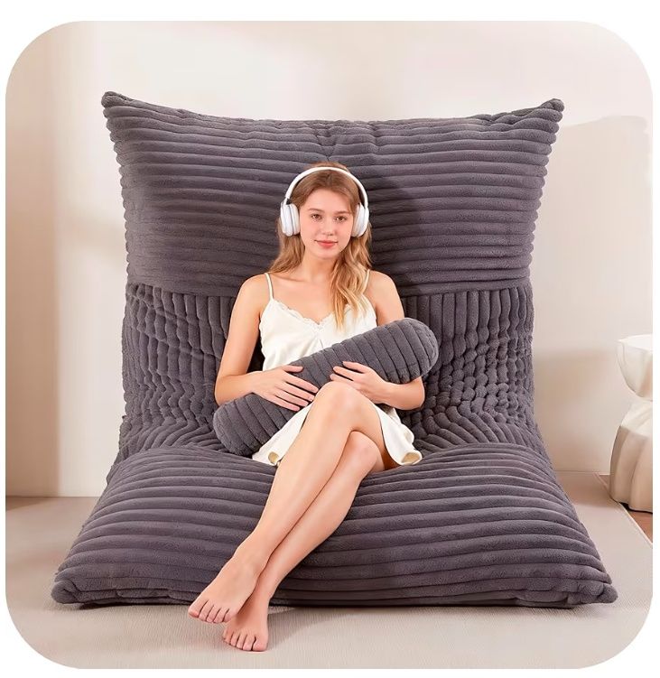 5 in 1 Bean Bag Chair with A Roll Pillow,Giant Bean Bag Chairs for Adults,Ultra Soft & Machine Washable Cover,Convertible Sofa Bed Floor Couch Lounger for Living Room,Bedroom