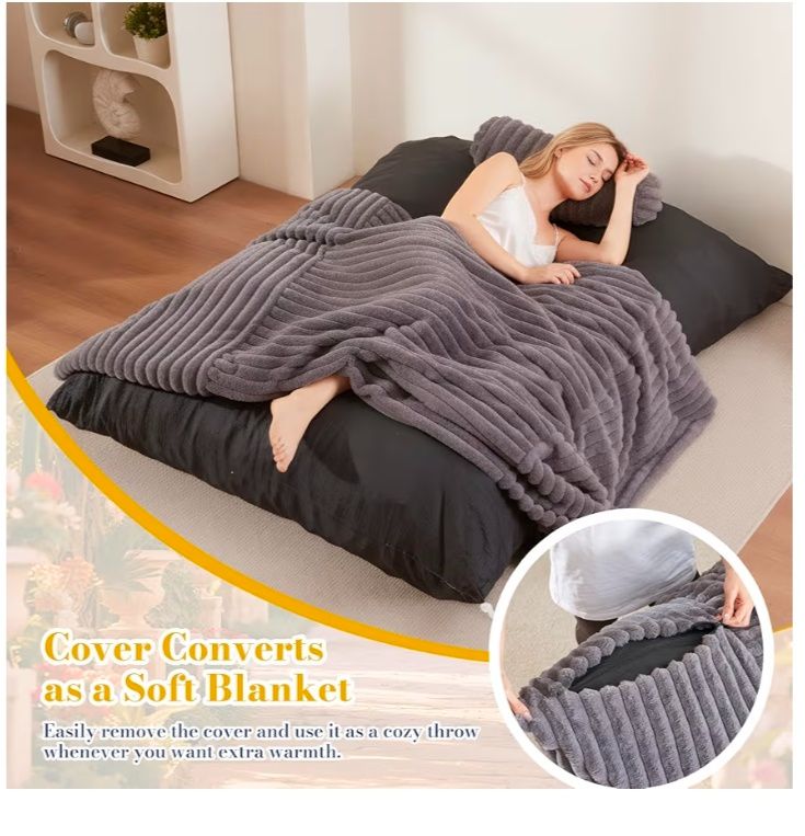 5 in 1 Bean Bag Chair with A Roll Pillow,Giant Bean Bag Chairs for Adults,Ultra Soft & Machine Washable Cover,Convertible Sofa Bed Floor Couch Lounger for Living Room,Bedroom