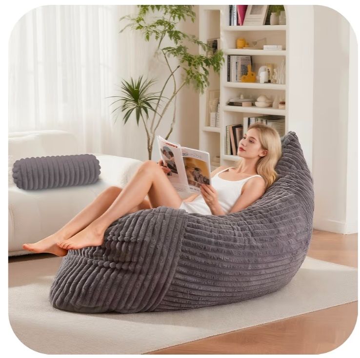 5 in 1 Bean Bag Chair with A Roll Pillow,Giant Bean Bag Chairs for Adults,Ultra Soft & Machine Washable Cover,Convertible Sofa Bed Floor Couch Lounger for Living Room,Bedroom