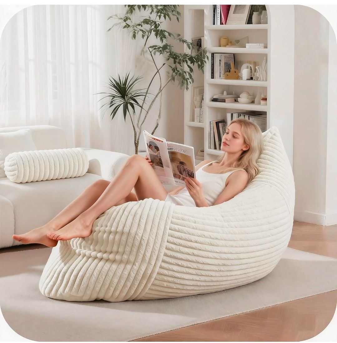 5 in 1 Bean Bag Chair with A Roll Pillow,Giant Bean Bag Chairs for Adults,Ultra Soft & Machine Washable Cover,Convertible Sofa Bed Floor Couch Lounger for Living Room,Bedroom