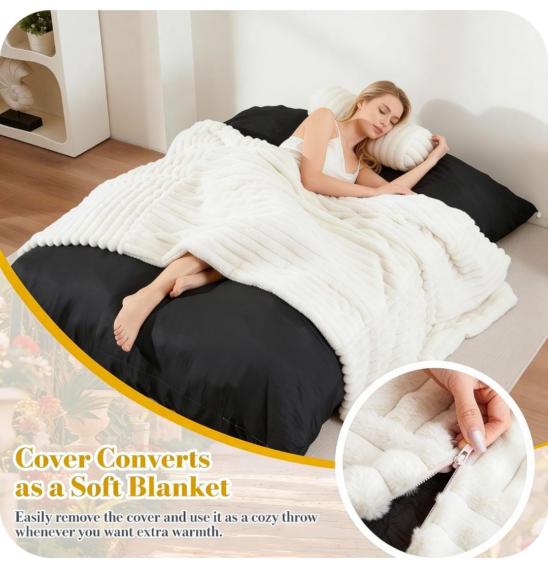 5 in 1 Bean Bag Chair with A Roll Pillow,Giant Bean Bag Chairs for Adults,Ultra Soft & Machine Washable Cover,Convertible Sofa Bed Floor Couch Lounger for Living Room,Bedroom