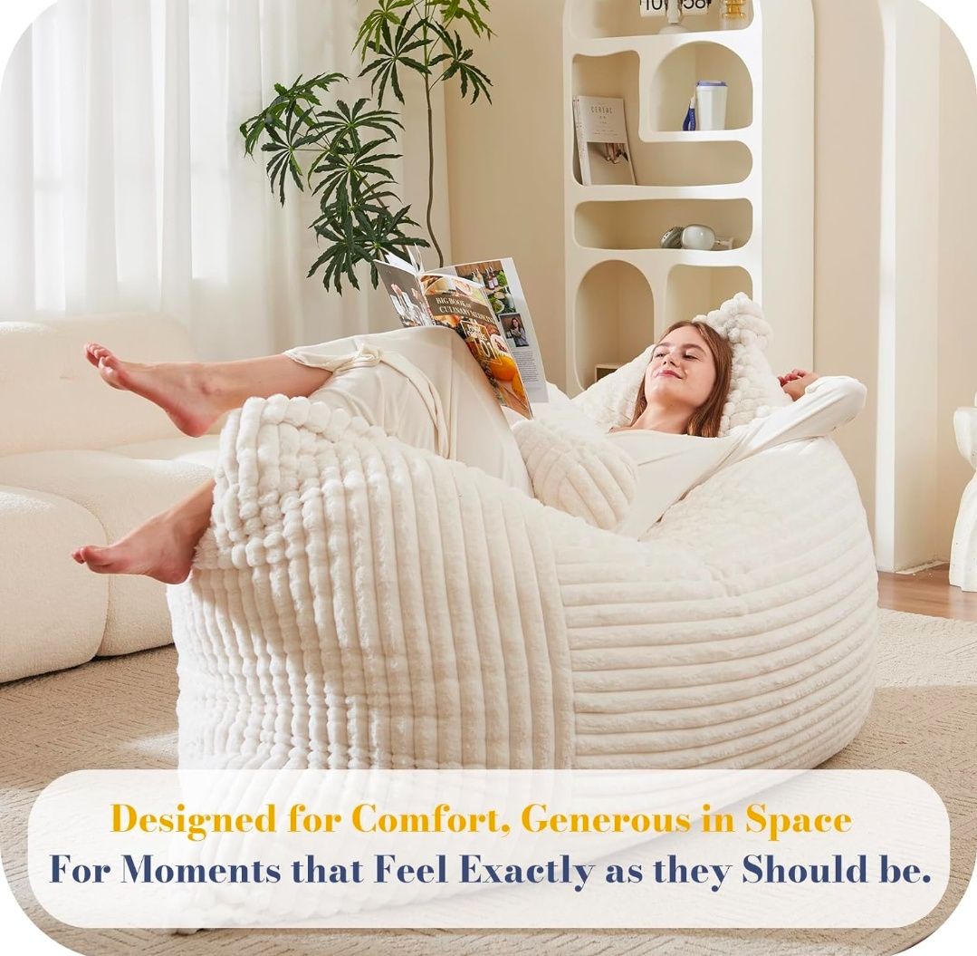 5 in 1 Bean Bag Chair with A Roll Pillow,Giant Bean Bag Chairs for Adults,Ultra Soft & Machine Washable Cover,Convertible Sofa Bed Floor Couch Lounger for Living Room,Bedroom