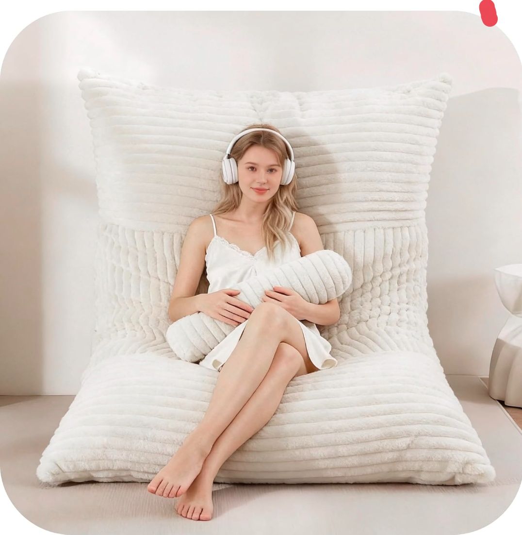 5 in 1 Bean Bag Chair with A Roll Pillow,Giant Bean Bag Chairs for Adults,Ultra Soft & Machine Washable Cover,Convertible Sofa Bed Floor Couch Lounger for Living Room,Bedroom