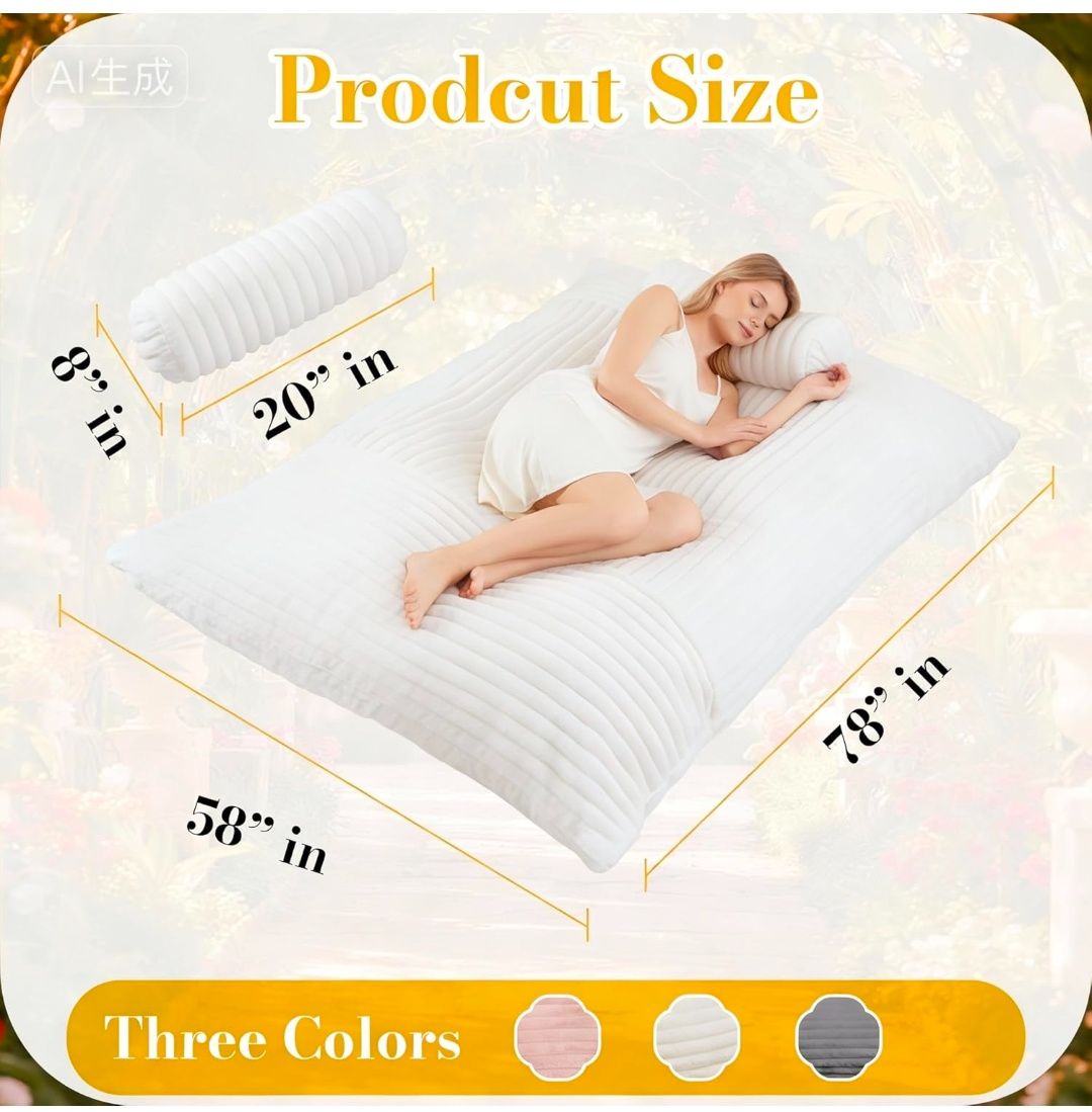 5 in 1 Bean Bag Chair with A Roll Pillow,Giant Bean Bag Chairs for Adults,Ultra Soft & Machine Washable Cover,Convertible Sofa Bed Floor Couch Lounger for Living Room,Bedroom