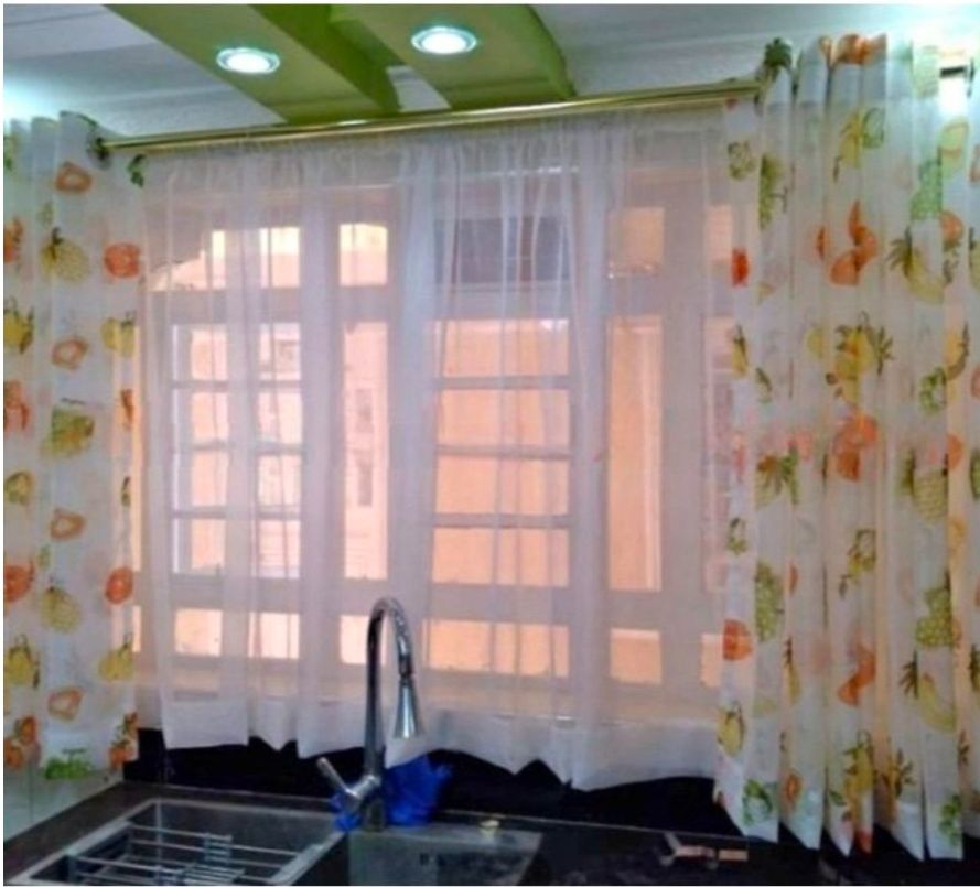2M Kitchen Curtains(1M Each) With 1Piece Sheers Which Is 2M