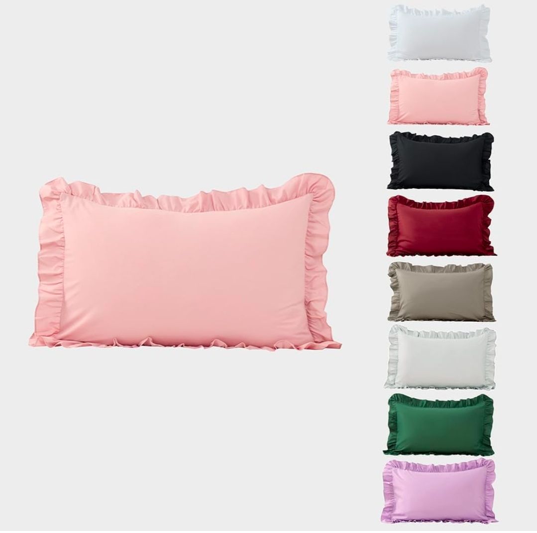 Ruffled Pillow Cases Set of 2,Standard Pillow Shams Brushed Microfiber Edge Ruffled Soft Pillow Cover with Envelope Closure for Bedding Decor (20"x26")