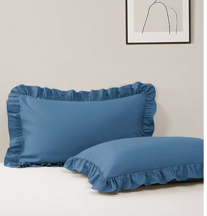 Ruffled Pillow Cases Set of 2,Standard Pillow Shams Brushed Microfiber Edge Ruffled Soft Pillow Cover with Envelope Closure for Bedding Decor (20"x26")