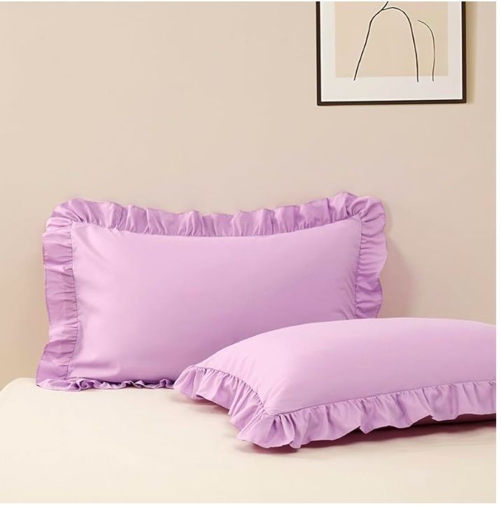 Ruffled Pillow Cases Set of 2,Standard Pillow Shams Brushed Microfiber Edge Ruffled Soft Pillow Cover with Envelope Closure for Bedding Decor (20"x26")