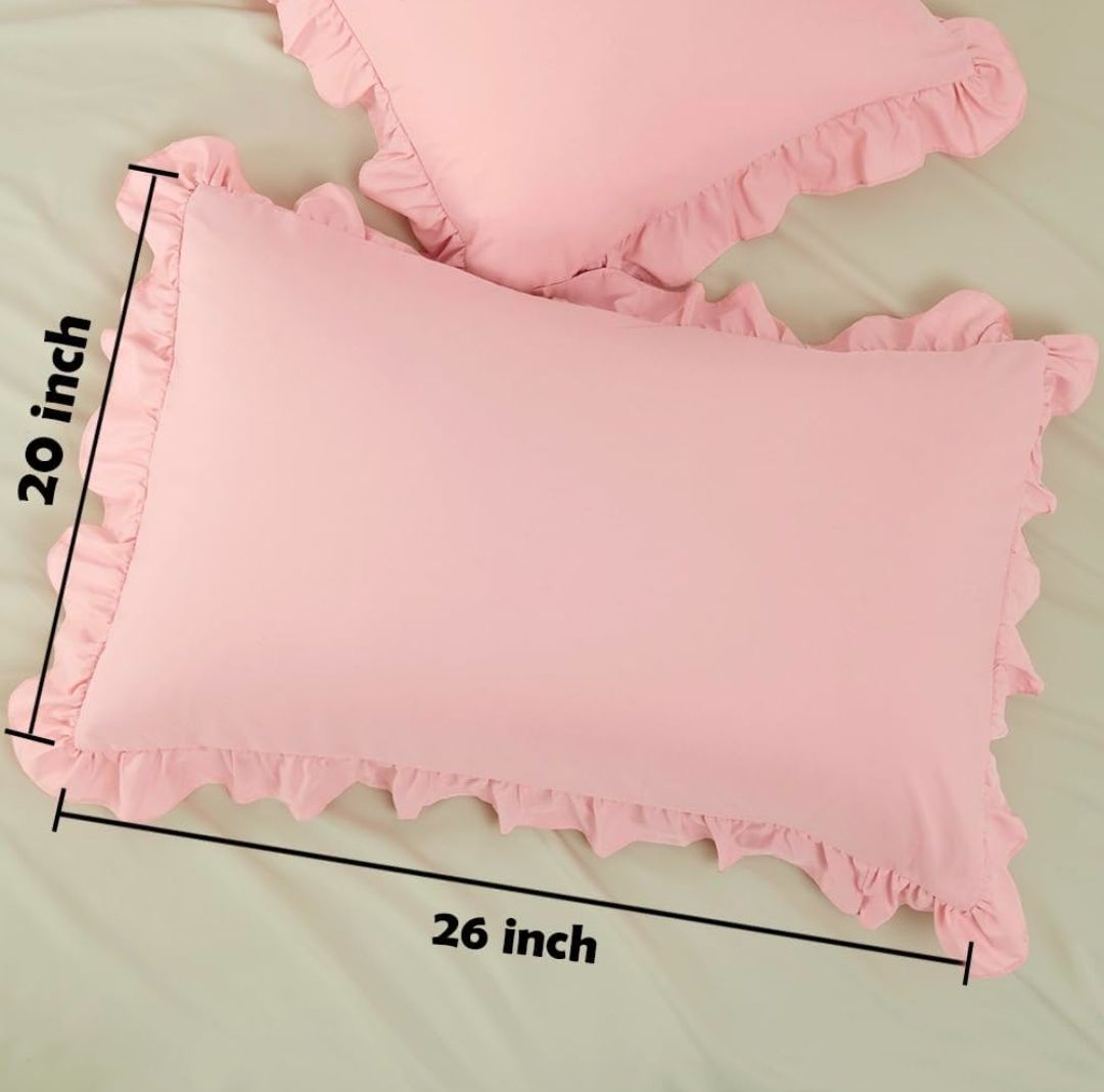 Ruffled Pillow Cases Set of 2,Standard Pillow Shams Brushed Microfiber Edge Ruffled Soft Pillow Cover with Envelope Closure for Bedding Decor (20"x26")
