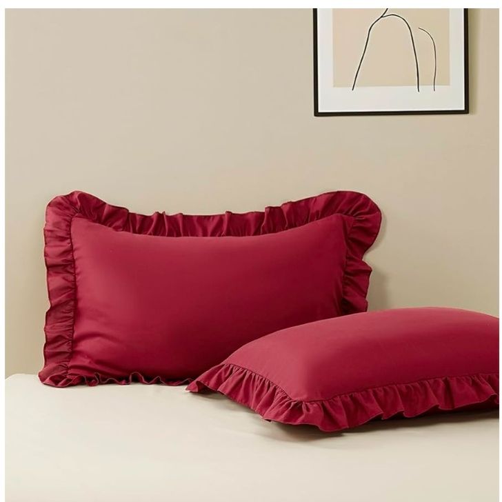 Ruffled Pillow Cases Set of 2,Standard Pillow Shams Brushed Microfiber Edge Ruffled Soft Pillow Cover with Envelope Closure for Bedding Decor (20"x26")