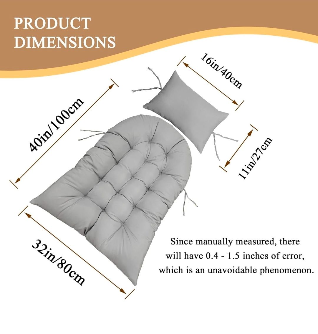 Thicken Hanging Basket Seat Cushion with Headrest, Hammock Swing Chair Cushions, Soft Egg Patio Chair Cushion with High Elasticity PP Cotton, for Indoor and Outdoor Garden Offices (NO CHAIR)