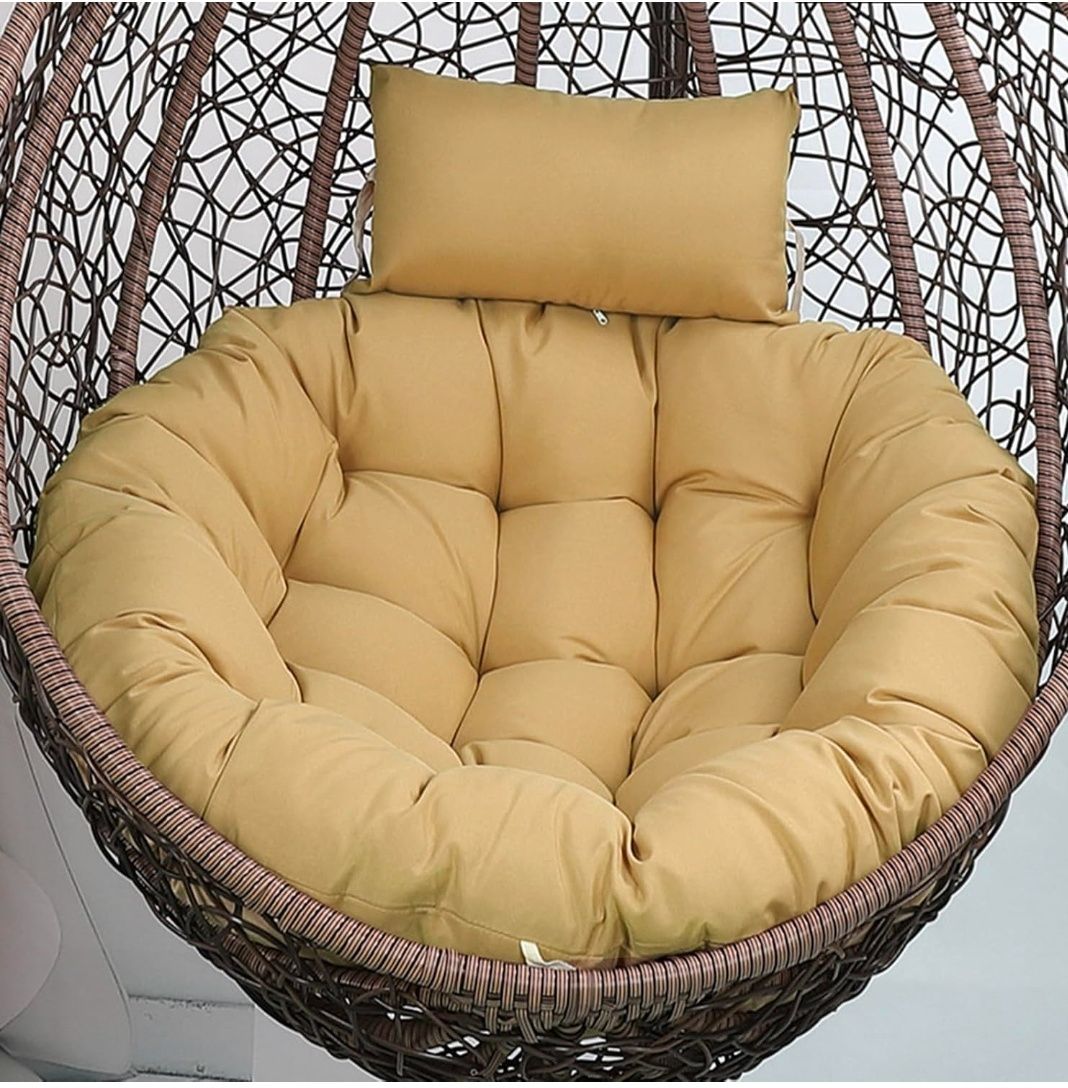 Outdoor Swing Egg Chair Cushion Non Slip Thicken Papasan Chair Cushions with Ties With Headrest Pillow.(NO CHAIR)