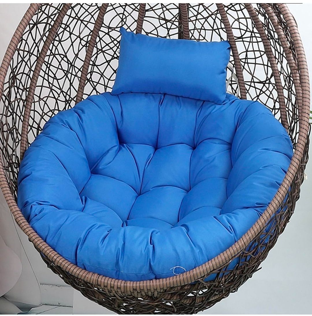 Outdoor Swing Egg Chair Cushion Non Slip Thicken Papasan Chair Cushions with Ties With Headrest Pillow.(NO CHAIR)
