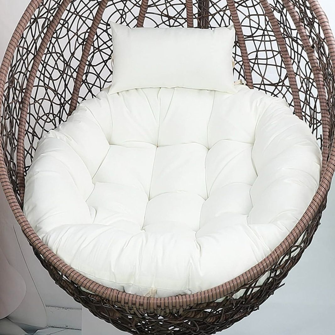 Outdoor Swing Egg Chair Cushion Non Slip Thicken Papasan Chair Cushions with Ties With Headrest Pillow.(NO CHAIR)