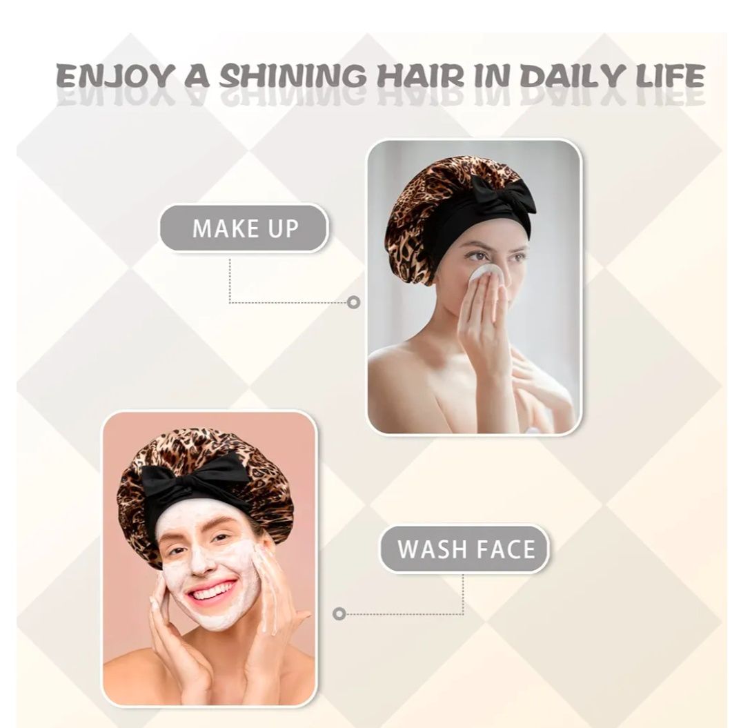 Silky Satin Hair Bonnet, Night Cap for Black Women Hair Care with Soft Tie Band - Jumbo Satin Sleep Cap(Leopard)