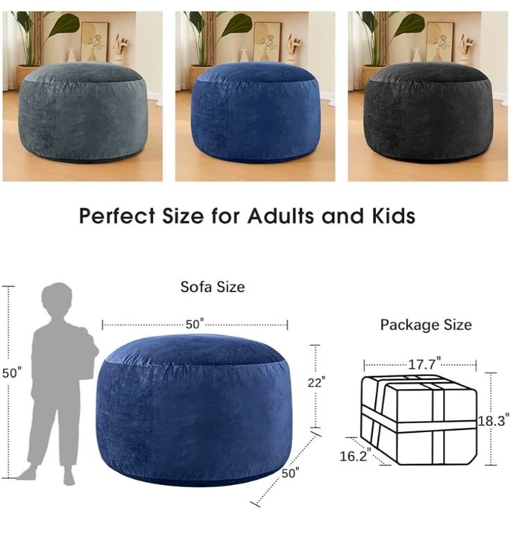 Bean Bag Chairs for Adults - Memory Foam Furniture BeanBag Chair - Kids/Teens Sofa with Soft Micro Fiber Cover - Round Fluffy Couch for Living Room Bedroom College Dorm - 4 ft,