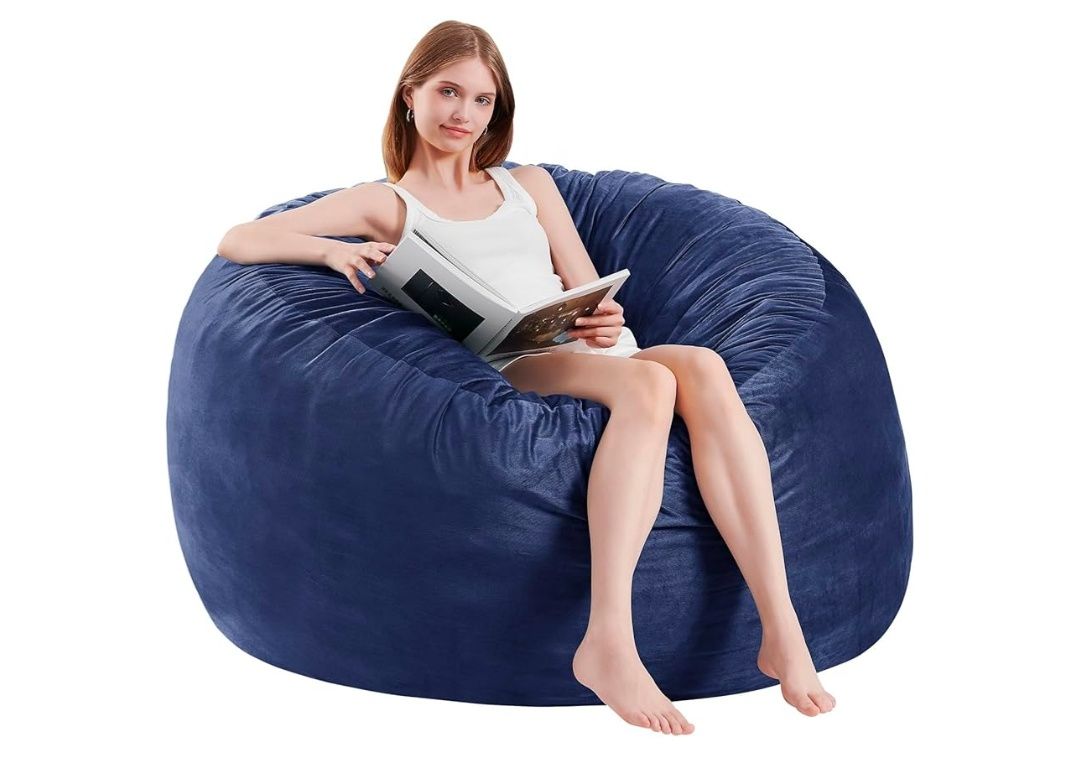 Bean Bag Chairs for Adults - Memory Foam Furniture BeanBag Chair - Kids/Teens Sofa with Soft Micro Fiber Cover - Round Fluffy Couch for Living Room Bedroom College Dorm - 4 ft,