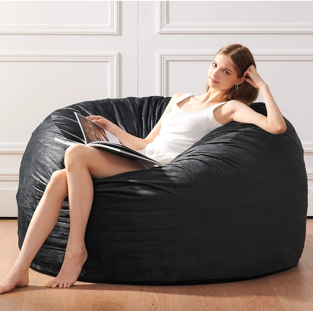 Bean Bag Chairs for Adults - Memory Foam Furniture BeanBag Chair - Kids/Teens Sofa with Soft Micro Fiber Cover - Round Fluffy Couch for Living Room Bedroom College Dorm - 4 ft,