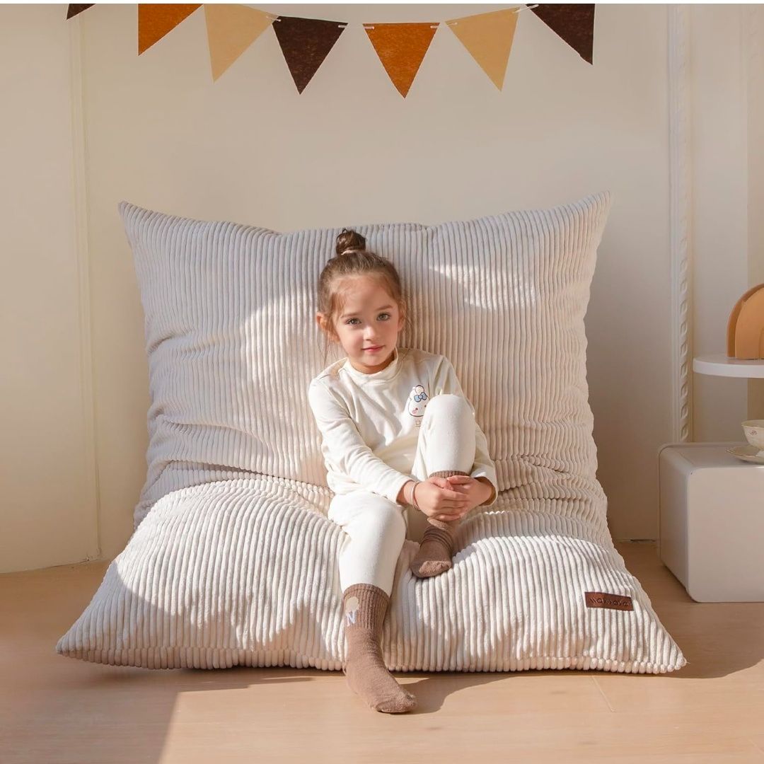 3 in 1 Kids Bean Bag Chair Bed, Convertible Chair Folds from Bean Bag to Lounger, Child Floor Sofa for Gaming, Reading, Floor Mattress with High-Density Foam Filling